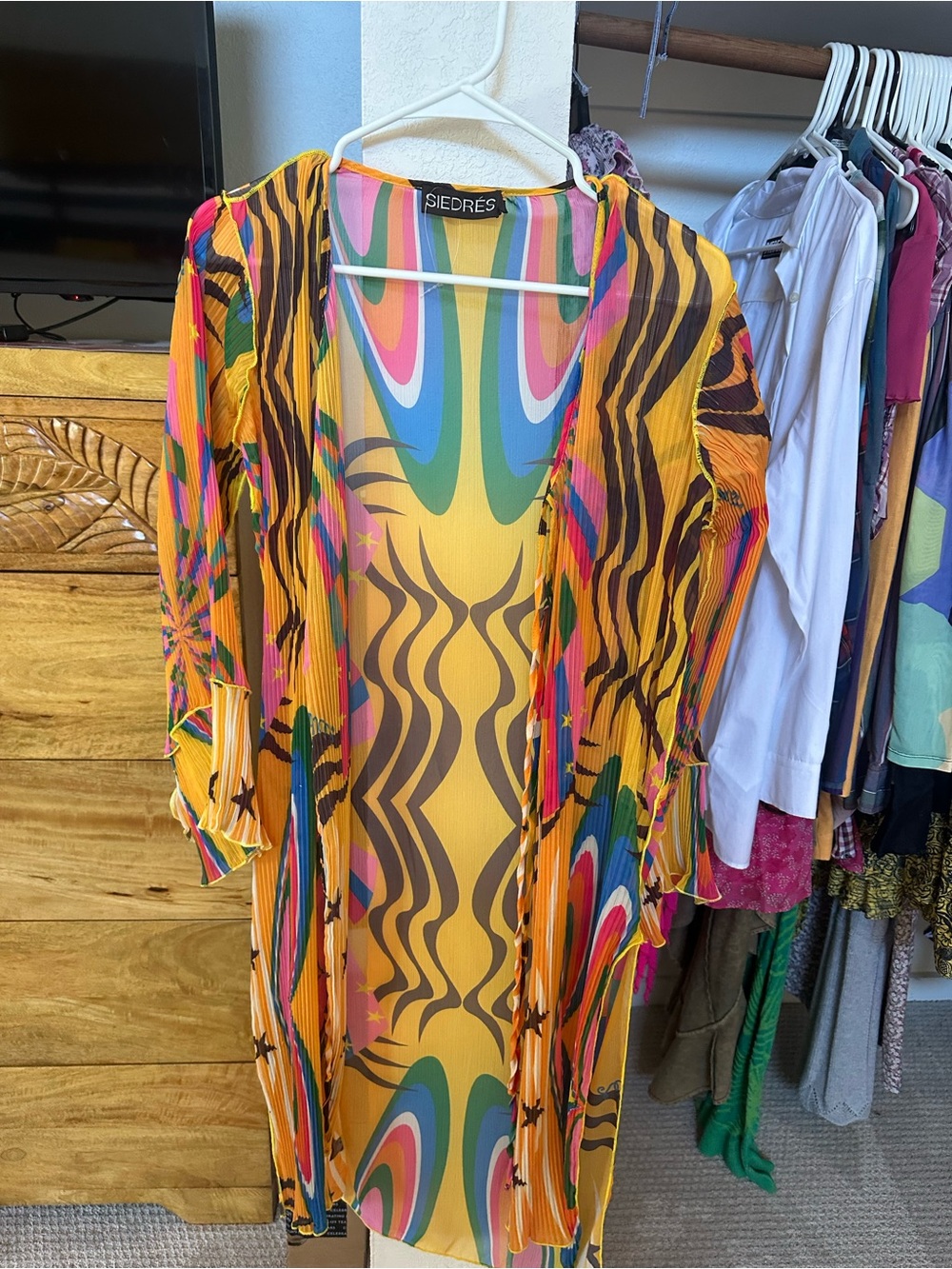SIEDRES Yellow Multi-Color Abstract Sheer Swim Coverup